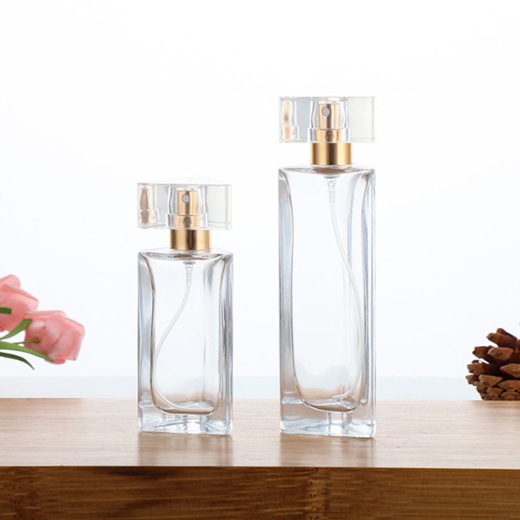 Prisme triangulaire Unique de luxe, bouteilles en verre de parfum vides de 30ml 45ml, avec couvercle de pulvérisation à pompe et boîte personnalisables