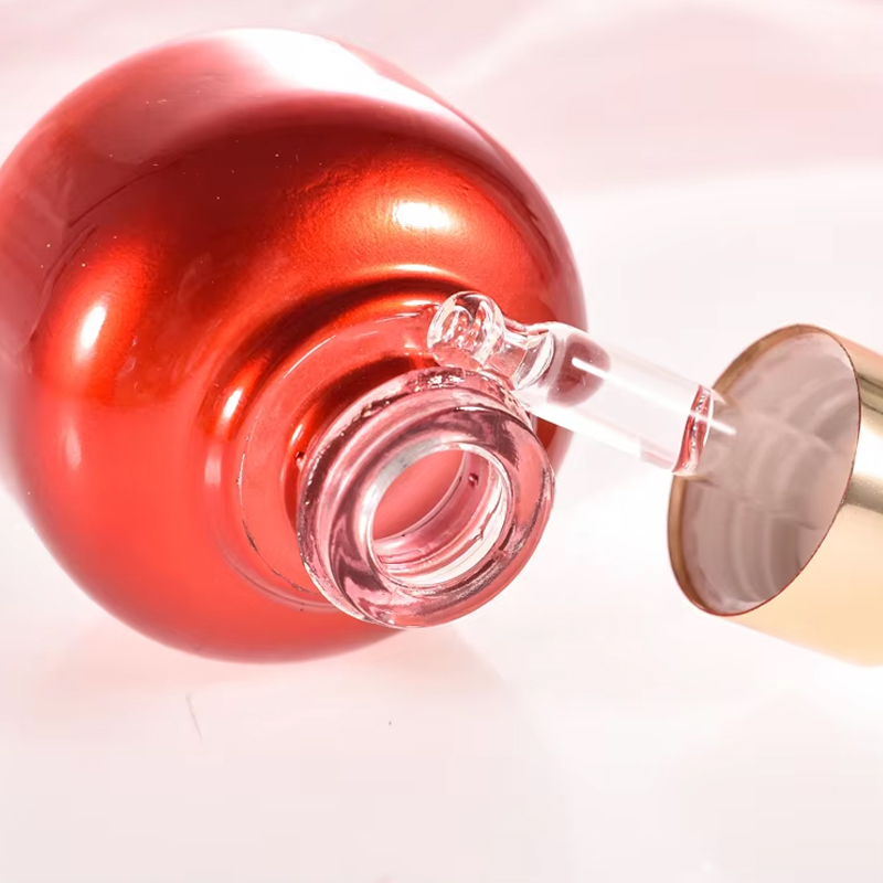 Flacon compte-gouttes cosmétique liquide rond rouge en verre épais de 30ml, vente en gros