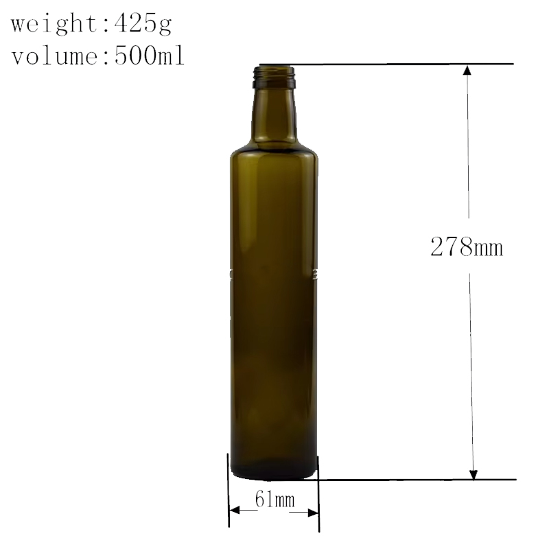 Bouteilles d'huile d'olive en verre vert foncé de 500 ml 