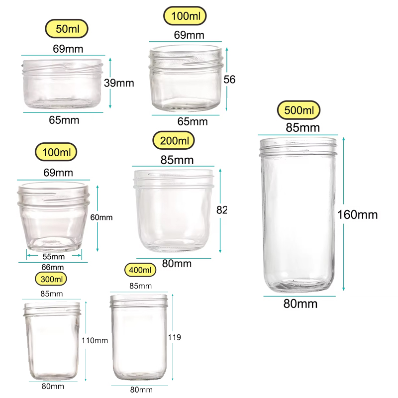 Verre de pot Mason réutilisable à caviar rond avec capuchon en aluminium