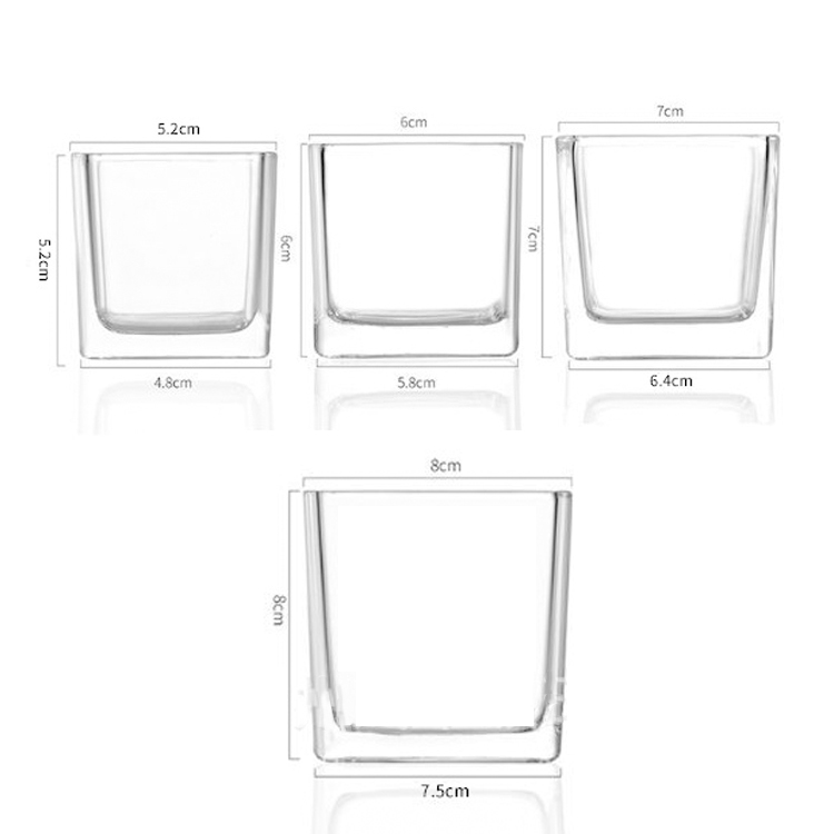 Pots de bougie carrés vides bon marché de 80 ml 120 ml 200 ml 300 ml clair avec couvercle en liège en bois naturel