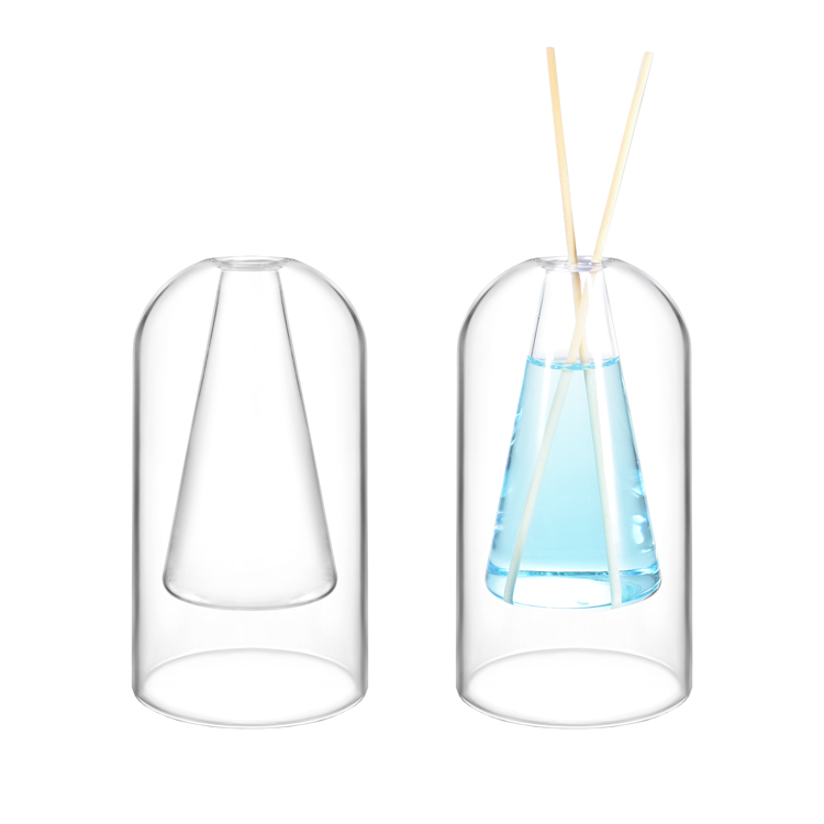Bouteille de diffuseur de roseaux en verre à haute teneur en Borosilicate à Double paroi, récipient de diffuseur d'aromathérapie décoratif moderne pour parfum de maison