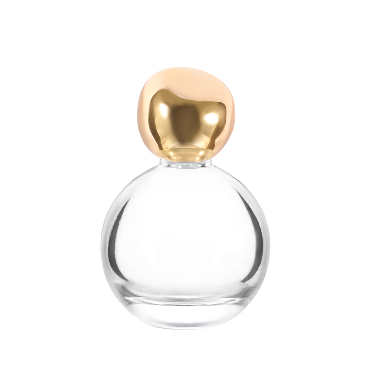  Bouteille de parfum en verre sphérique de luxe avec bouchon en or, emballage de parfum personnalisé haut de gamme