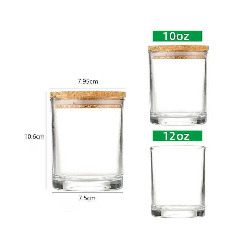 Pot de bougie en verre de 10 oz et 12 oz avec couvercle