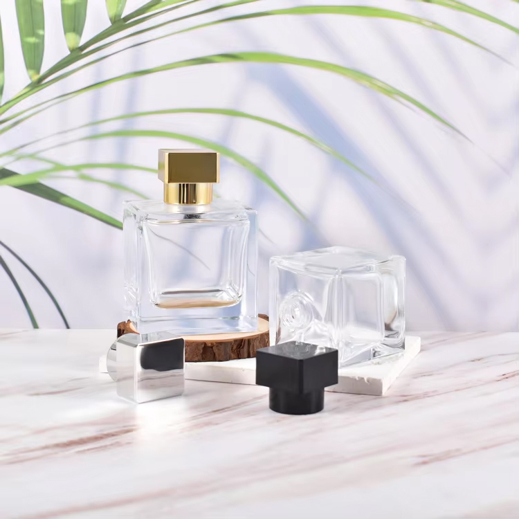  Bouteille de luxe en verre de parfum Transparent vide rectangulaire avec capuchon, 100ml, 50ml, 30ml