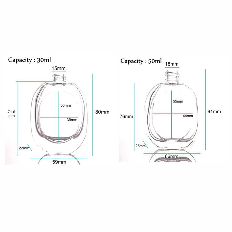 Bouteille de parfum de recharge en verre transparent givré recyclable de luxe de 30 ml 50 ml avec capuchon de pulvérisation à pompe noire