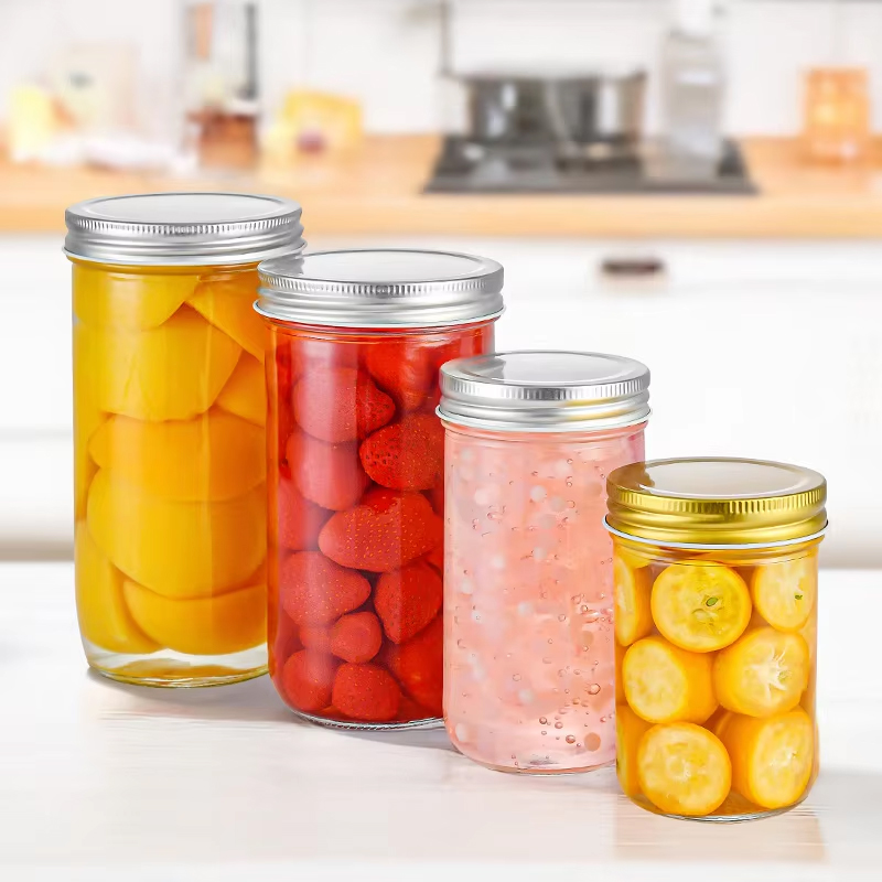 Verre de pot Mason réutilisable à caviar rond avec capuchon en aluminium