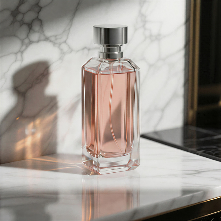 Bouteille de parfum en verre à facettes de luxe avec bouchon en métal, emballage de parfum de qualité supérieure à base épaisse