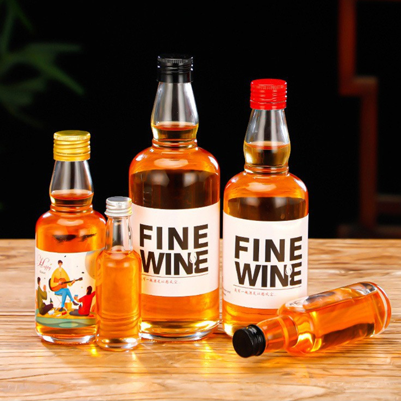 Bouteille ronde en verre de Tequila, whisky, Vodka, 50ml, 100ml, 200ml, 375ml, 500ml, bouteille en verre pour liqueur avec bouchon à vis, vente en gros