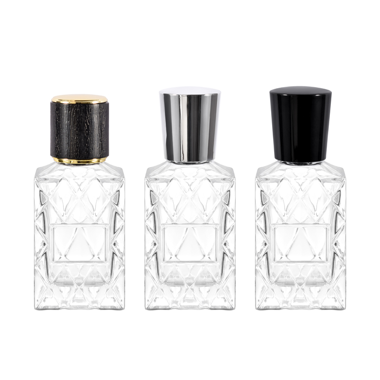 Flacon de parfum en verre gaufré de luxe de 30 ml avec bouchon noir – Emballage de bouteille de parfum transparent personnalisé