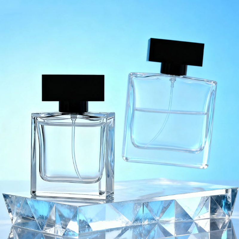 Bouteille de parfum en verre Transparent carré plat haut de gamme fantaisie 50ml 100ml 