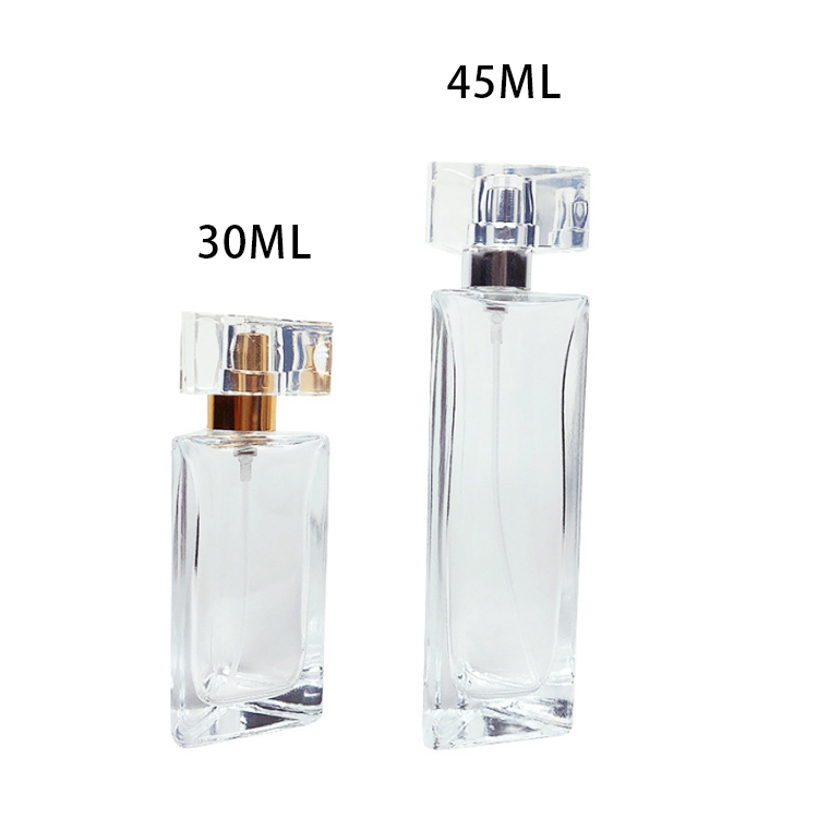 Prisme triangulaire Unique de luxe, bouteilles en verre de parfum vides de 30ml 45ml, avec couvercle de pulvérisation à pompe et boîte personnalisables