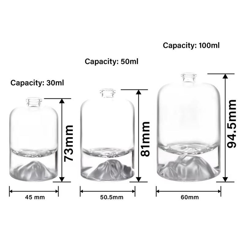 bouteille de jet de parfum de cylindre rond du fond 100ml de volcan de base lourde de 30ml 50ml