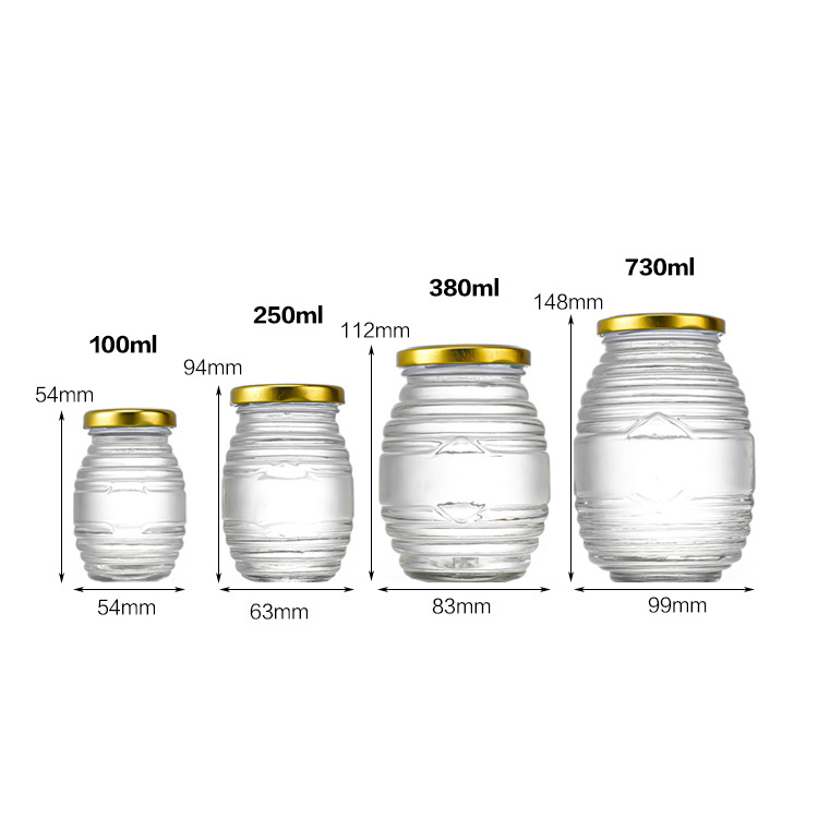 Pot de miel en verre classique de striation de 100 ml 250 ml 380 ml 730 ml
