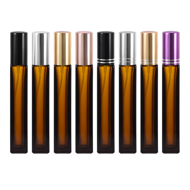 Bouteilles de pulvérisation de parfum en verre portables carrées de voyage 10ml, atomiseur rechargeable, bouteille cosmétique vide ambre