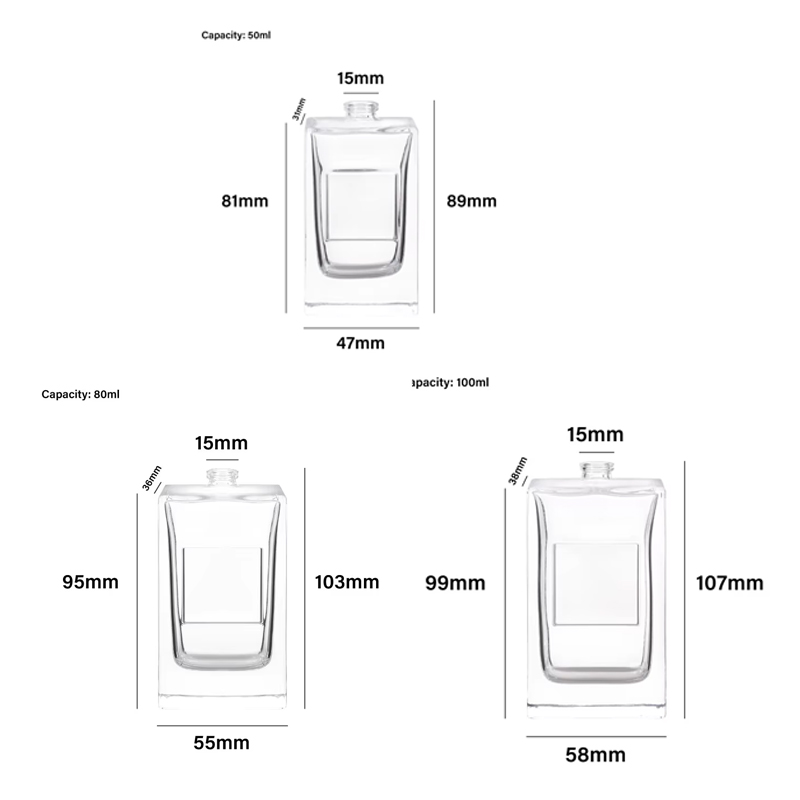 Bouteille de parfum vide carrée Unique de 50ml 80ml 100ml avec bouchon pulvérisateur de luxe