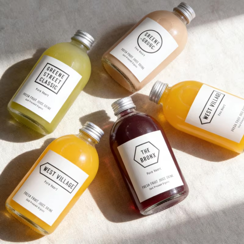 Commerce de gros de jus de presse à froid écologique givré 150 ml 270 ml 350 ml 500 ml bouteille en verre ronde avec bouchon à vis