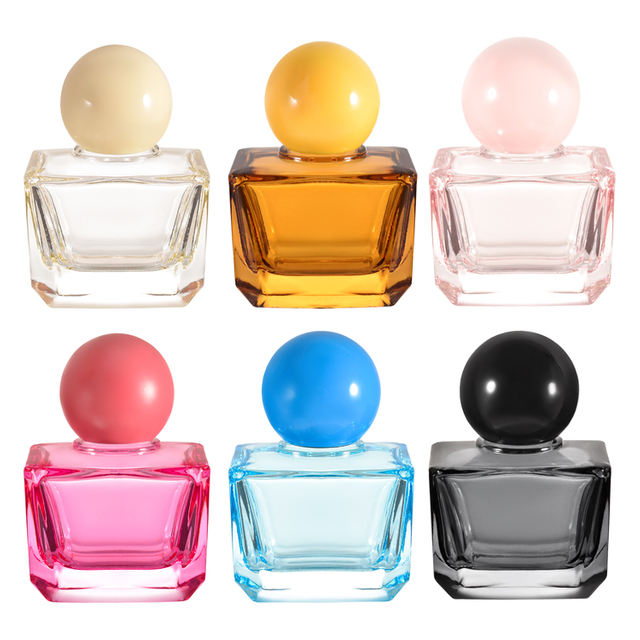 Bouteille de parfum en verre carrée de luxe avec bouchon à bille 100 ml 30 ml 50 ml, emballage de parfum de couleur personnalisé
