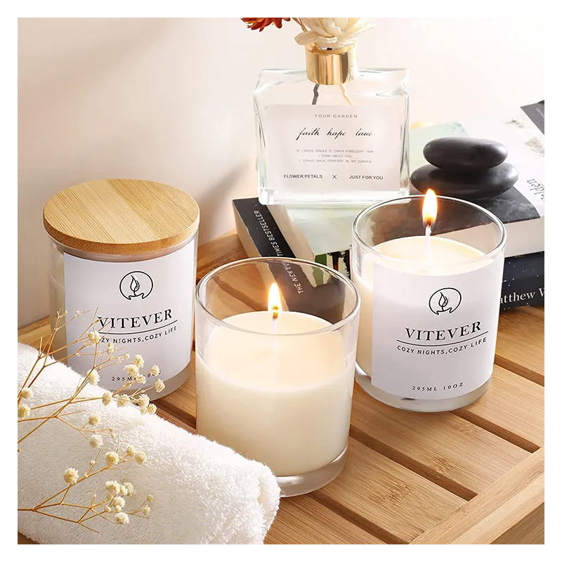 Pot de bougie en verre de 10 oz et 12 oz avec couvercle