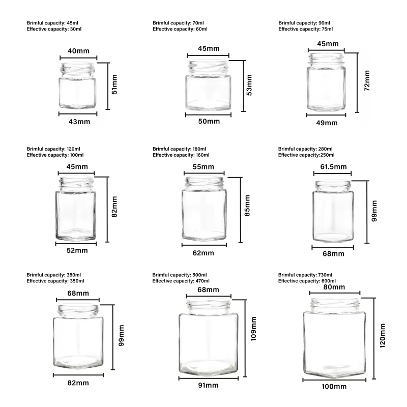Bocaux en verre hexagonaux à couvercle torsadé