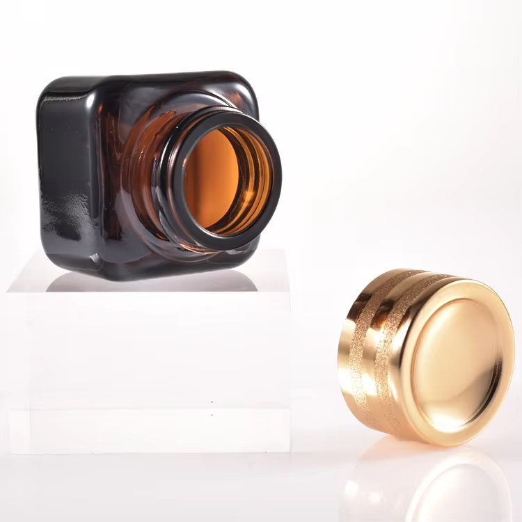 Pot de crème en verre 50g, crème carrée pour les yeux et le visage, cosmétiques marron 