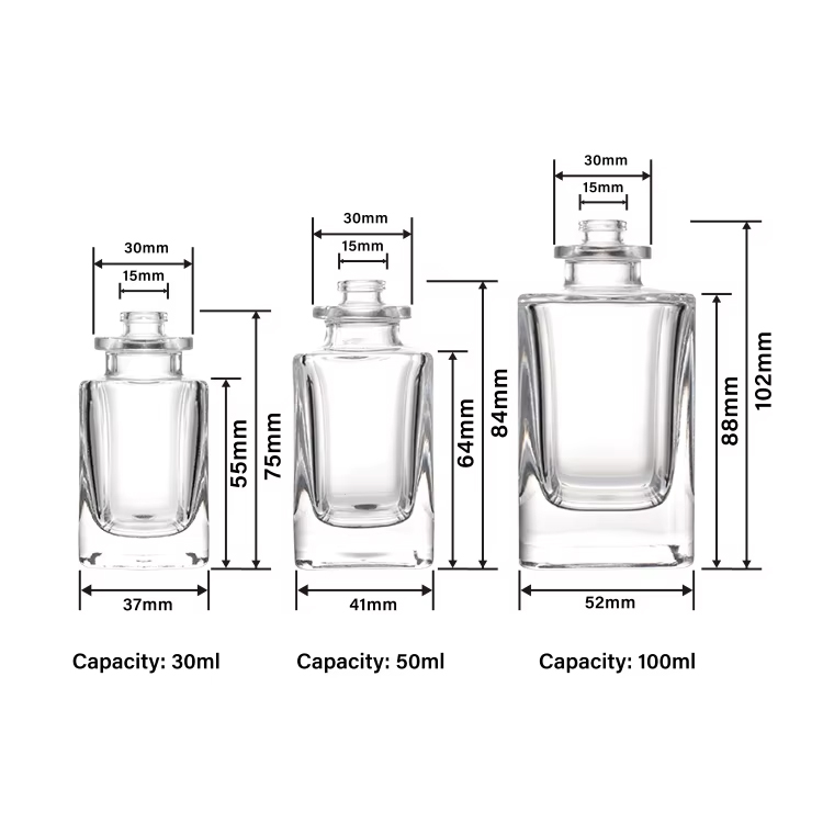 Vaporisateur carré vintage de parfum 30 ml 50 ml 100 ml bouteilles de parfum en verre vides avec capuchon en bois