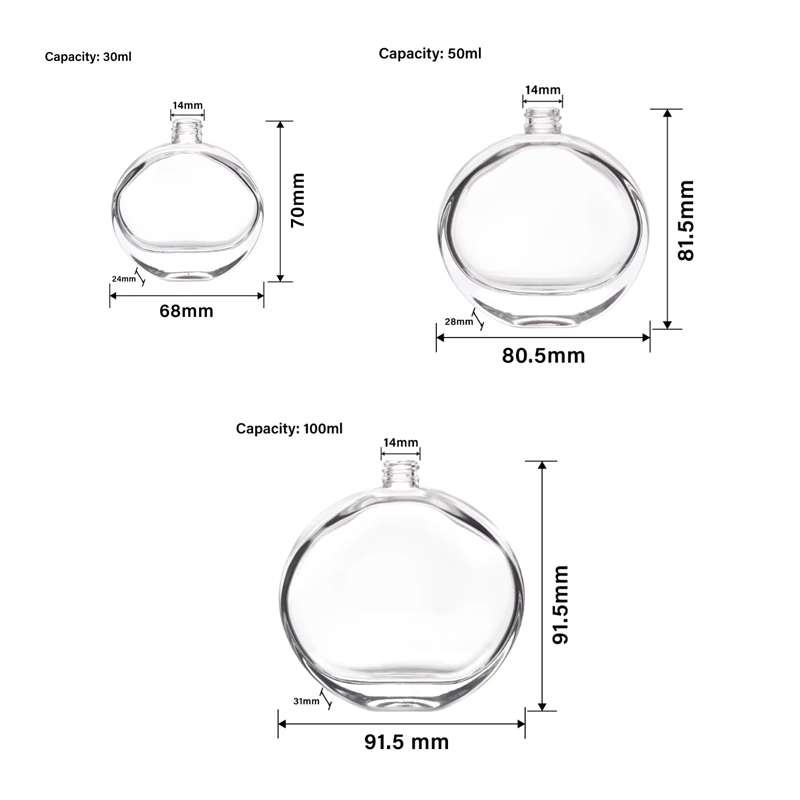 30 ml 50 ml 100 ml bouteilles de parfum en verre à bouche oblate moderne