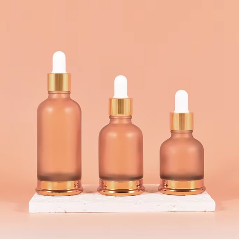 Bouteille d'huile essentielle en verre à fond doré, 25ml, 35ml, 50ml, avec bouchon doré