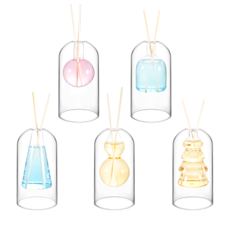 Bouteille de diffuseur de roseaux en verre à haute teneur en Borosilicate à Double paroi, récipient de diffuseur d'aromathérapie décoratif moderne pour parfum de maison