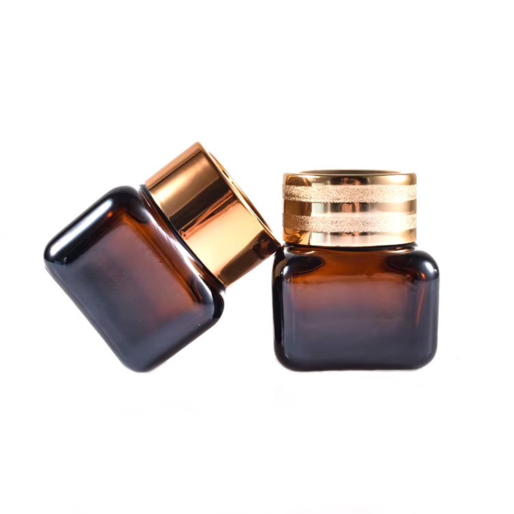 Pot de crème en verre 50g, crème carrée pour les yeux et le visage, cosmétiques marron 
