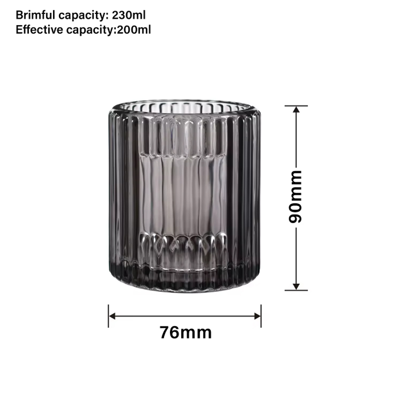 Pots de bougies en verre nervuré transparent vide de 7 oz pour la fabrication de bougies