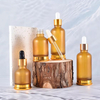 Bouteille d'huile essentielle en verre à fond doré, 25ml, 35ml, 50ml, avec bouchon doré