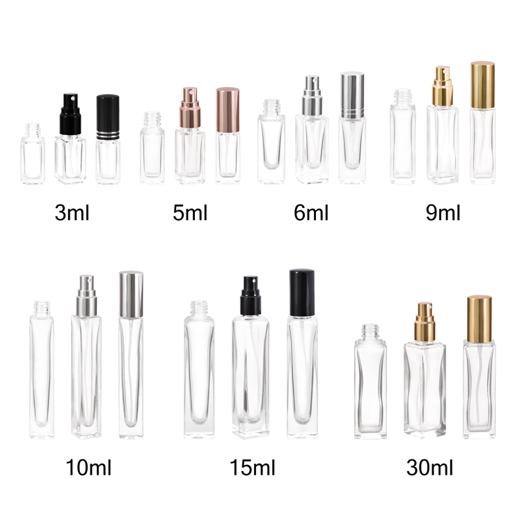 3 ml 5 ml 6 ml 9 ml 10 ml 15 ml 20 ml Mini bouteille de parfum de voyage carrée fabricant fournisseur d'usine 