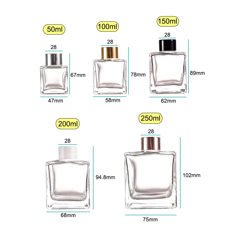 Bouteille de diffuseur en verre à roseau carrée avec rotin
