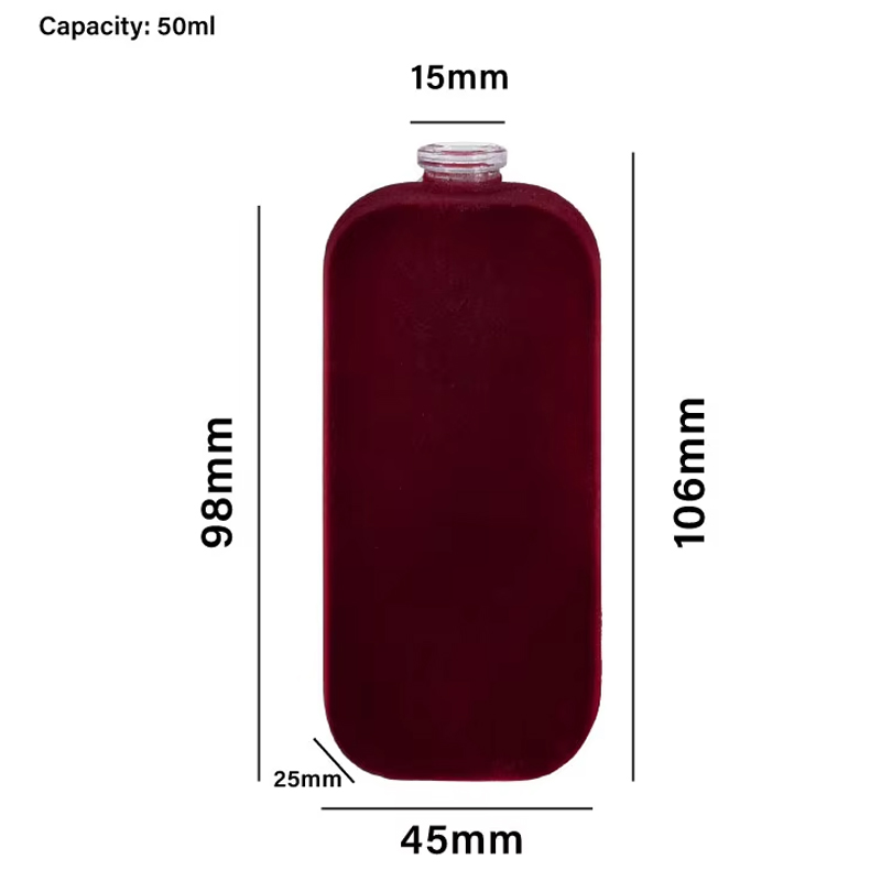 Personnalisez la bouteille en verre de parfum de velours de flocage de cuir embouti de luxe de couleur bouteille de parfum en verre de 50 ml 