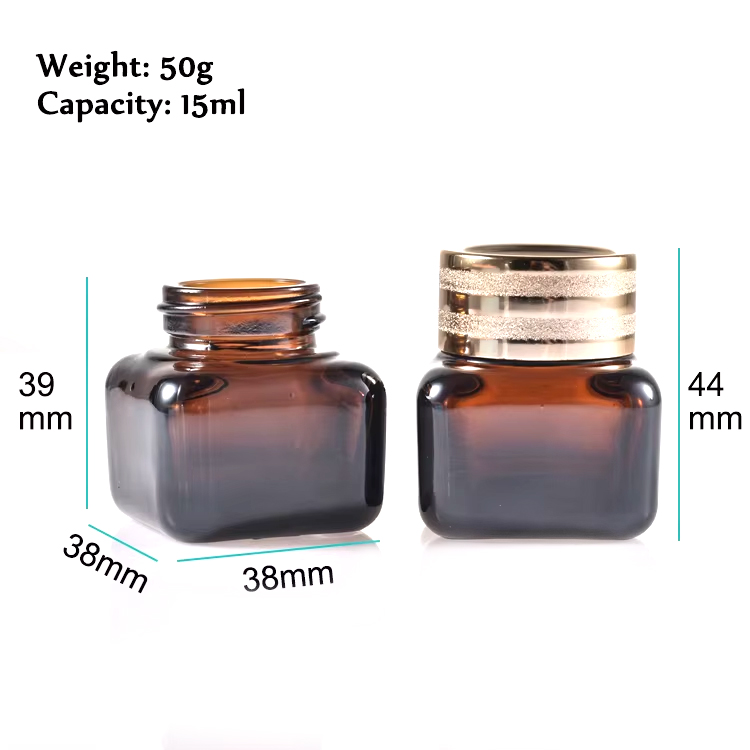 Pot de crème en verre 50g, crème carrée pour les yeux et le visage, cosmétiques marron 