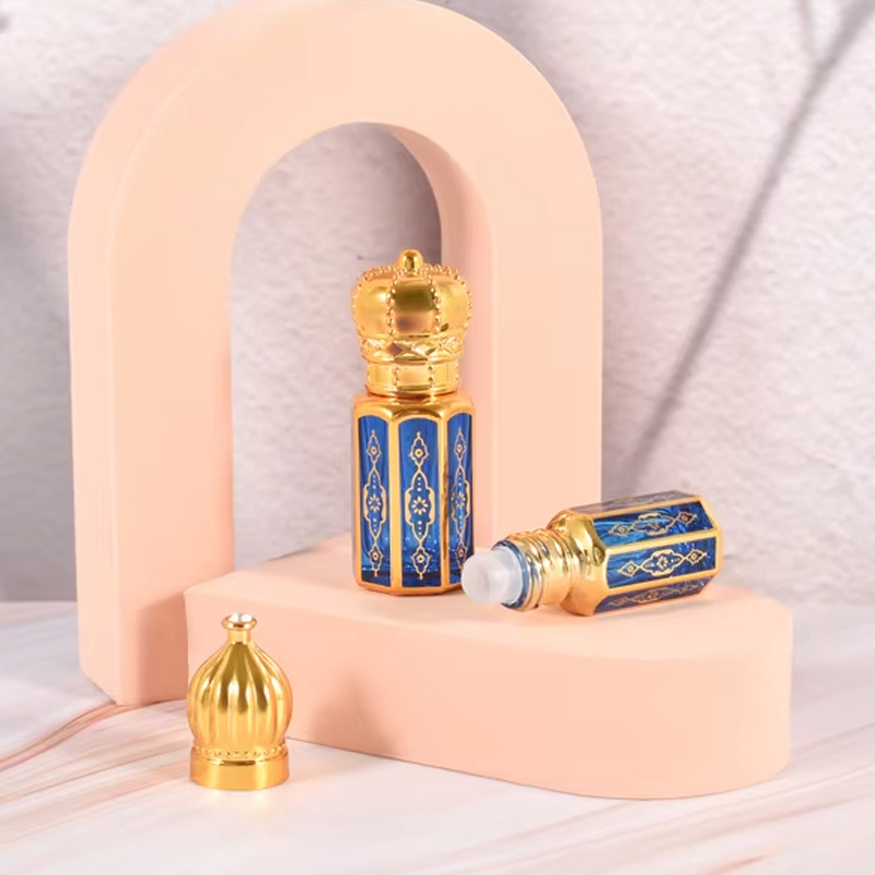 Bouteille à rouleau octogonale en verre de 3ml, 6ml, 12ml, placage UV doré, bouteilles d'huile essentielle Attar