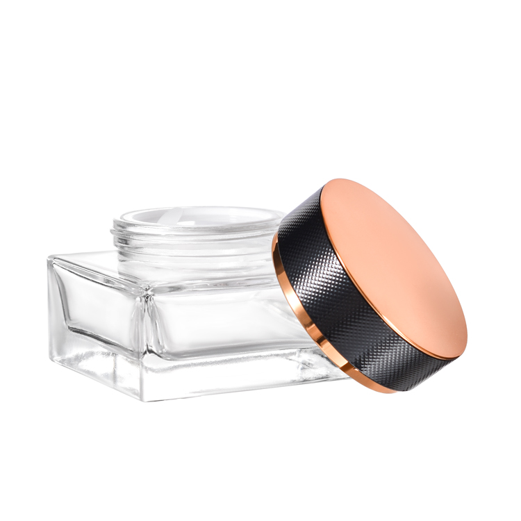 Pot de crème en verre transparent de luxe avec finition, emballage cosmétique personnalisé pour crème de soin de la peau, crème hydratante pour le visage