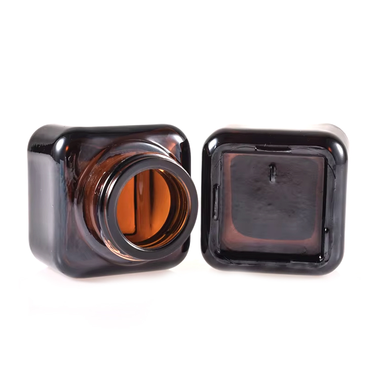 Pot de crème en verre 50g, crème carrée pour les yeux et le visage, cosmétiques marron 