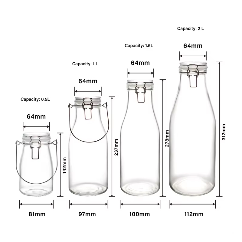 0.5L 1L 1.5L 2L pot de stockage en verre alimentaire de cuisine bocaux en verre hermétiques avec couvercle en verre en caoutchouc