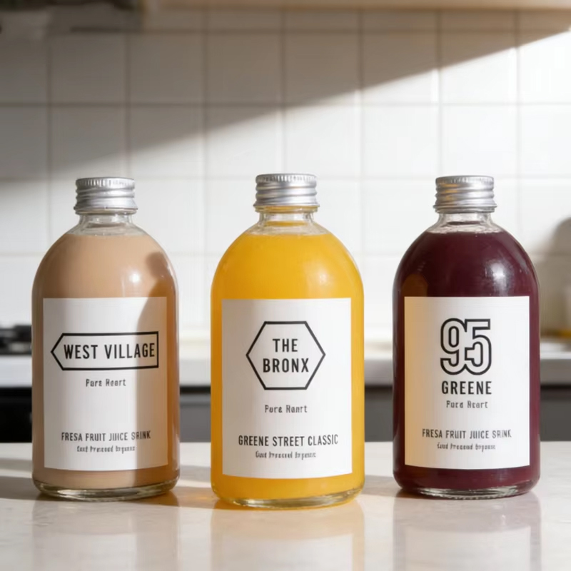 Commerce de gros de jus de presse à froid écologique givré 150 ml 270 ml 350 ml 500 ml bouteille en verre ronde avec bouchon à vis