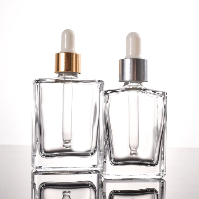 Flacon compte-gouttes de parfum d'huile essentielle en verre rectangulaire carré plat Unique clair
