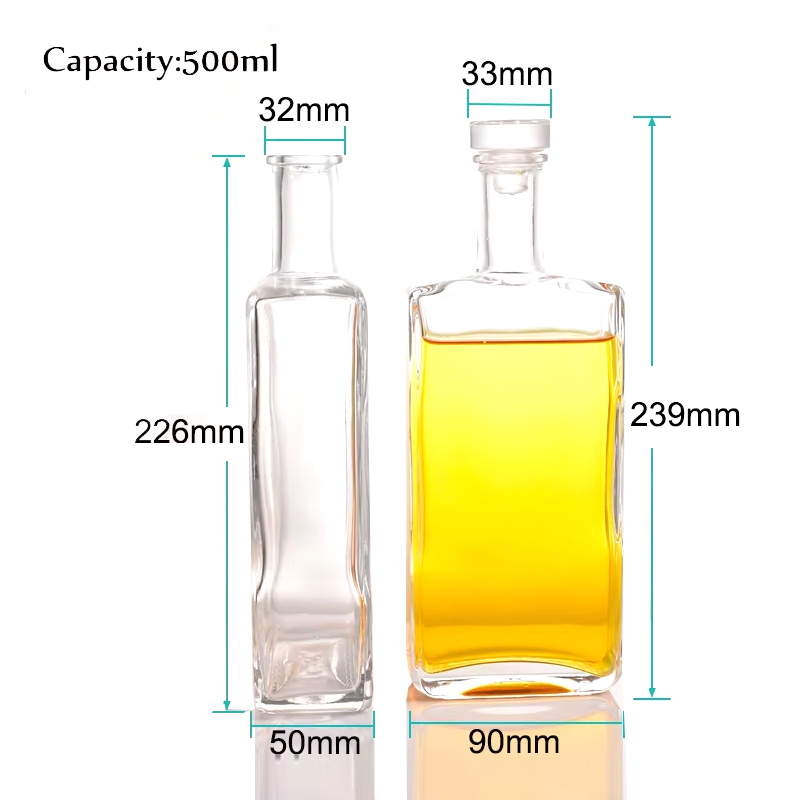 Bouteille d'alcool en verre givré carré personnalisé avec couvercle en verre