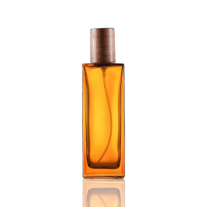 Bouteille de parfum en verre rechargeable, pompe à sertir marron, couvercle en bois, vente en gros 