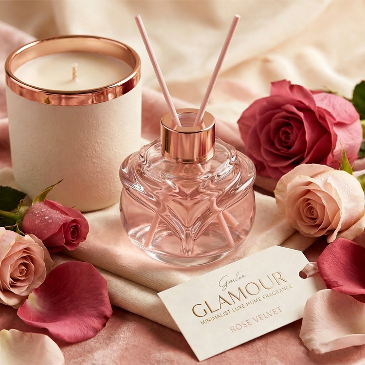 Bouteille de diffuseur de roseau en verre de forme de Rose de luxe bouteille de diffuseur d'aromathérapie décorative pour le parfum de maison