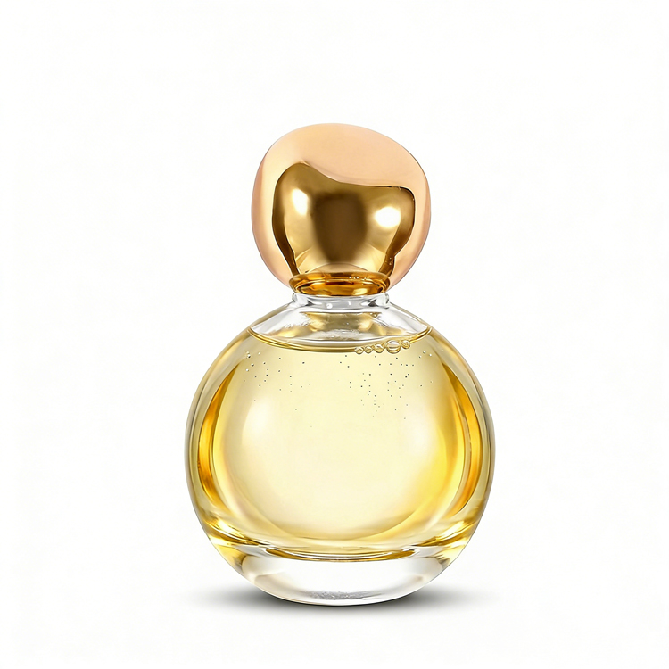  Bouteille de parfum en verre sphérique de luxe avec bouchon en or, emballage de parfum personnalisé haut de gamme