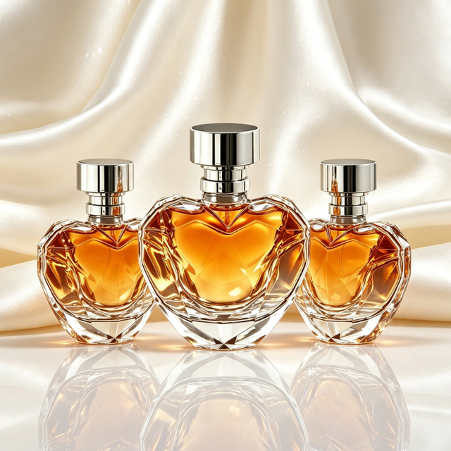 Emballage fait sur commande de luxe de parfum de bouteille de parfum en verre à facettes en forme de coeur