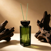 Bouteille de diffuseur de roseau en verre carré vert de qualité supérieure avec bouchon noir, bouteille de diffuseur d'aromathérapie personnalisée pour parfum de maison