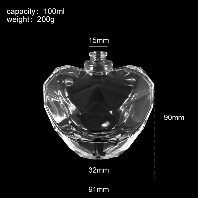 Emballage fait sur commande de luxe de parfum de bouteille de parfum en verre à facettes en forme de coeur