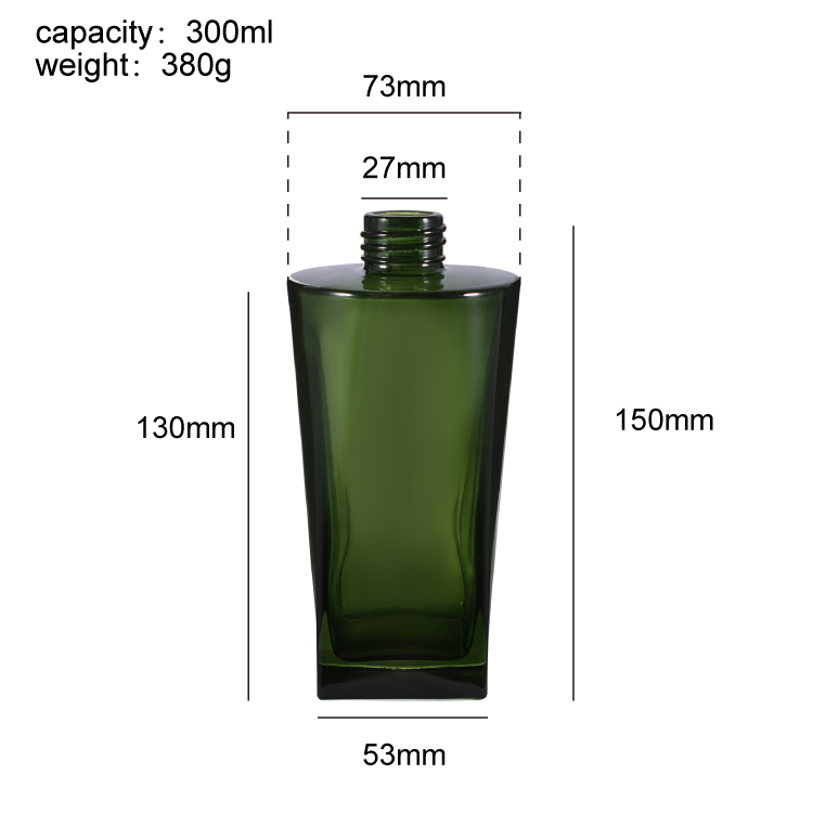 Bouteille de diffuseur de roseau en verre carré vert de qualité supérieure avec bouchon noir, bouteille de diffuseur d'aromathérapie personnalisée pour parfum de maison